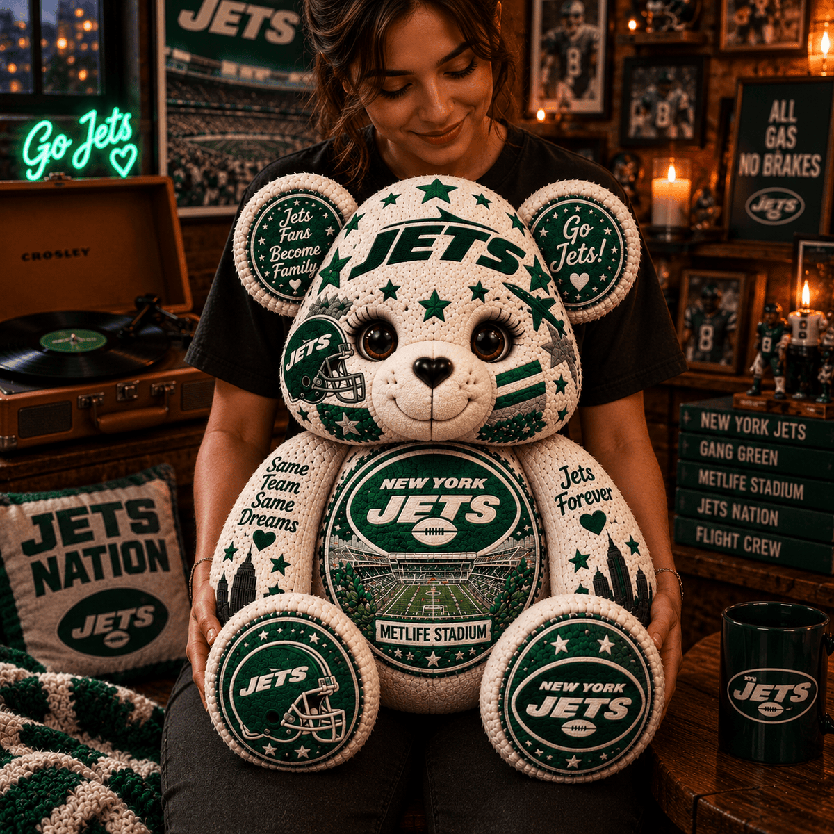 NYJ Bear Custom Shaped Pillow