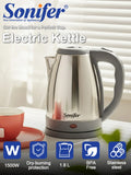 Sonifer SF-2048 Electric Kettle 1.8L Stainless Steel Fast Boiling Tea Pot 1500W Auto-Off Anti-Dry Safety Protection 360 Cordless