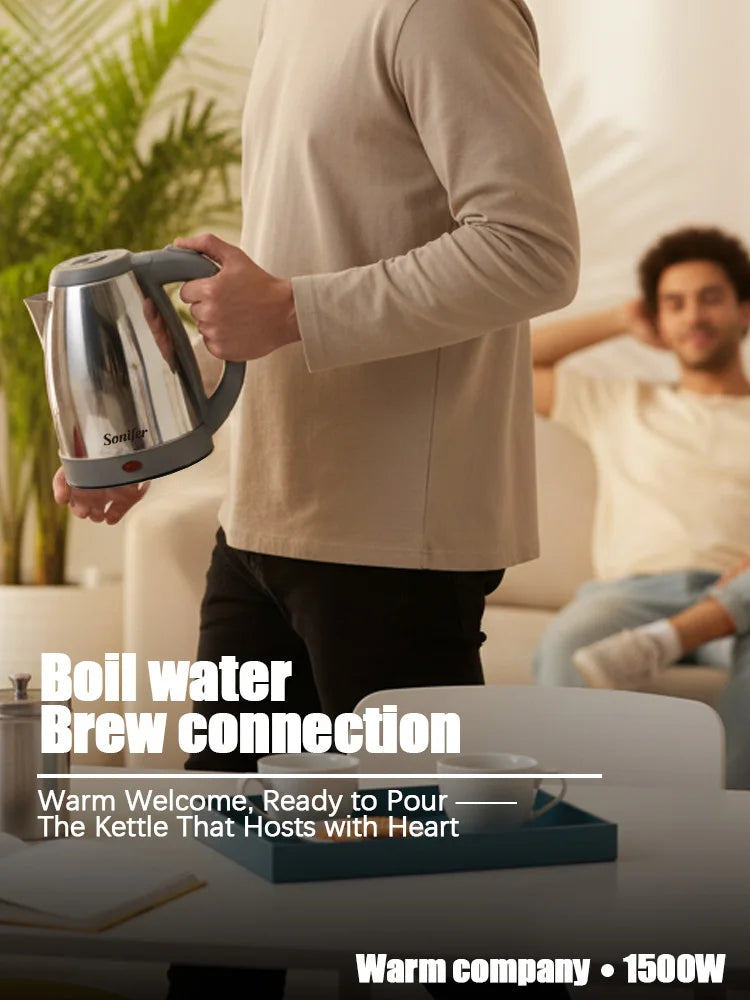 Sonifer SF-2048 Electric Kettle 1.8L Stainless Steel Fast Boiling Tea Pot 1500W Auto-Off Anti-Dry Safety Protection 360 Cordless