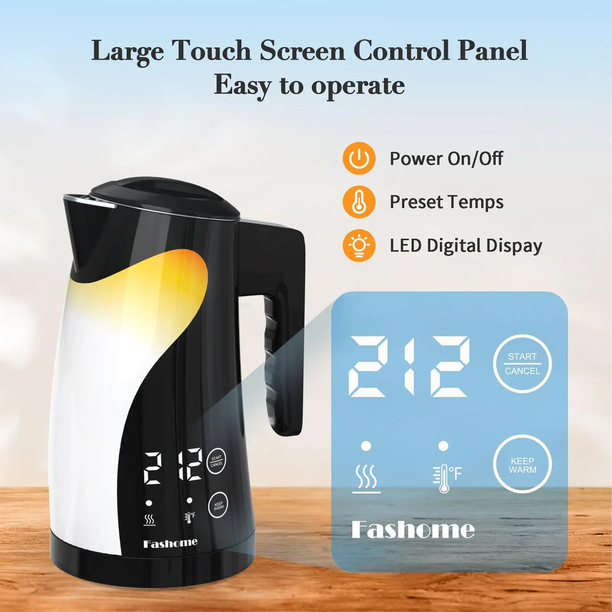 1200W Temperature Control Electric Kettle, 1.25L Stainless Steel Electric Teapot, 2 Hour Keep Warm, Automatic Shut Off, Boil-Dry Protection, Digital LED Display, Fast Boiling Tea Kettle & Hot Water Boiler