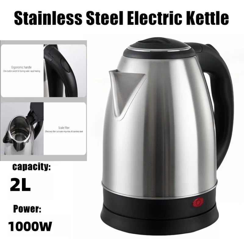 2L Food-grade Stainless Steel Electric Kettle Fast Boiling Hot Water Heater Multi-purpose Teapot Coffee Beverage Daily Home Use