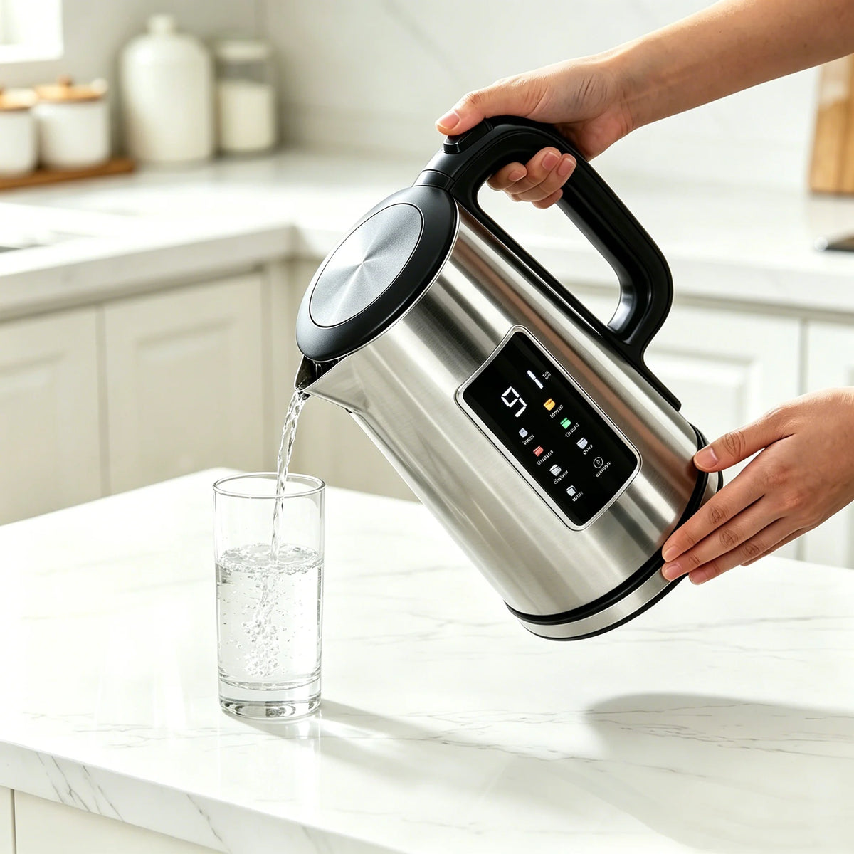 1.7L Electric Kettle, Touch Screen Water Boiler, Auto Shut Off, Double Wall, 6 Preset Temperatures, Fast Boil, and STRIX Control