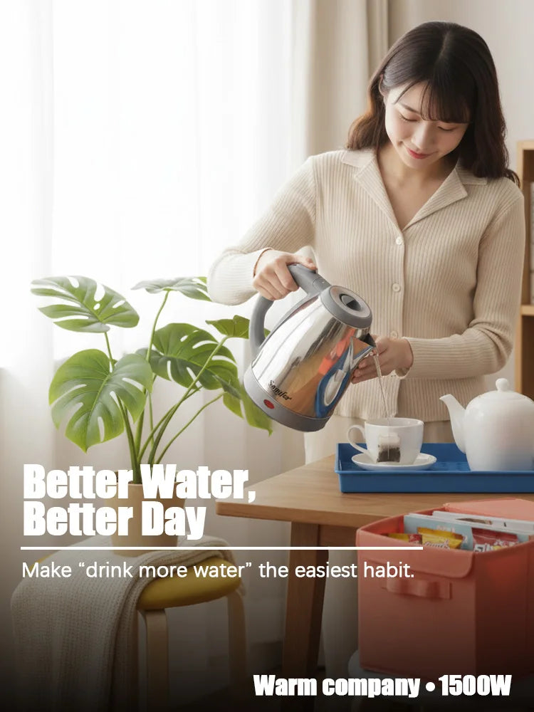 Sonifer SF-2048 Electric Kettle 1.8L Stainless Steel Fast Boiling Tea Pot 1500W Auto-Off Anti-Dry Safety Protection 360 Cordless